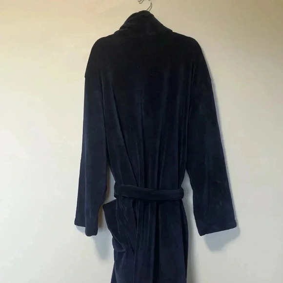 Polo by  Ralph Lauren navy big polo pony yellow logo long plush fleece robe L/XL - Picture 7 of 8